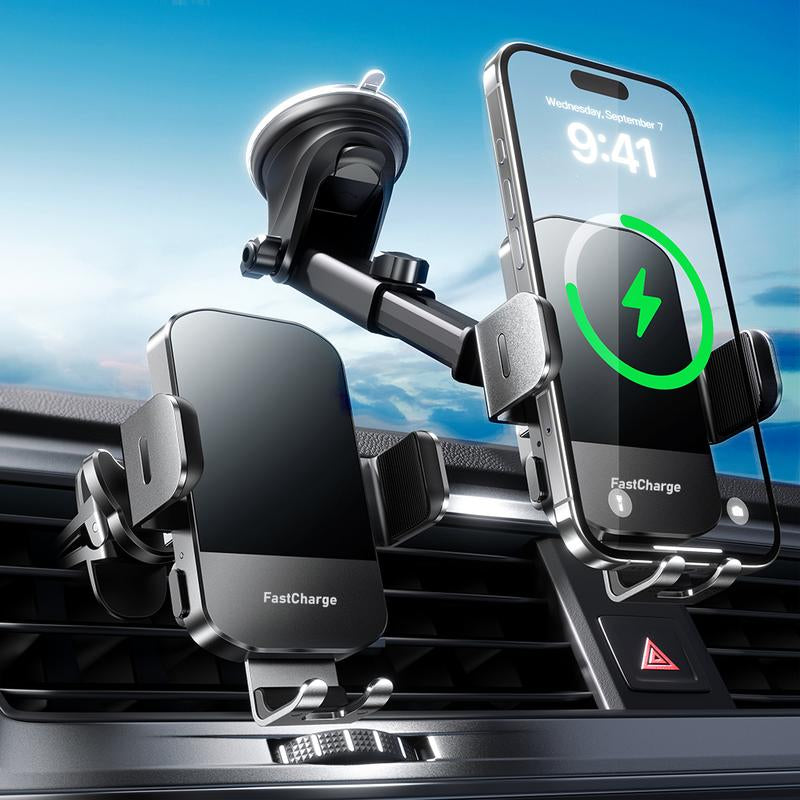 Tiktok Shop Phone Holder, Car Accessories 15W Wireless Fast Auto Clamping Car Charger Fit for Iphone 15 14 13 12 11 Pro Max Smartphone Cellphone Charging